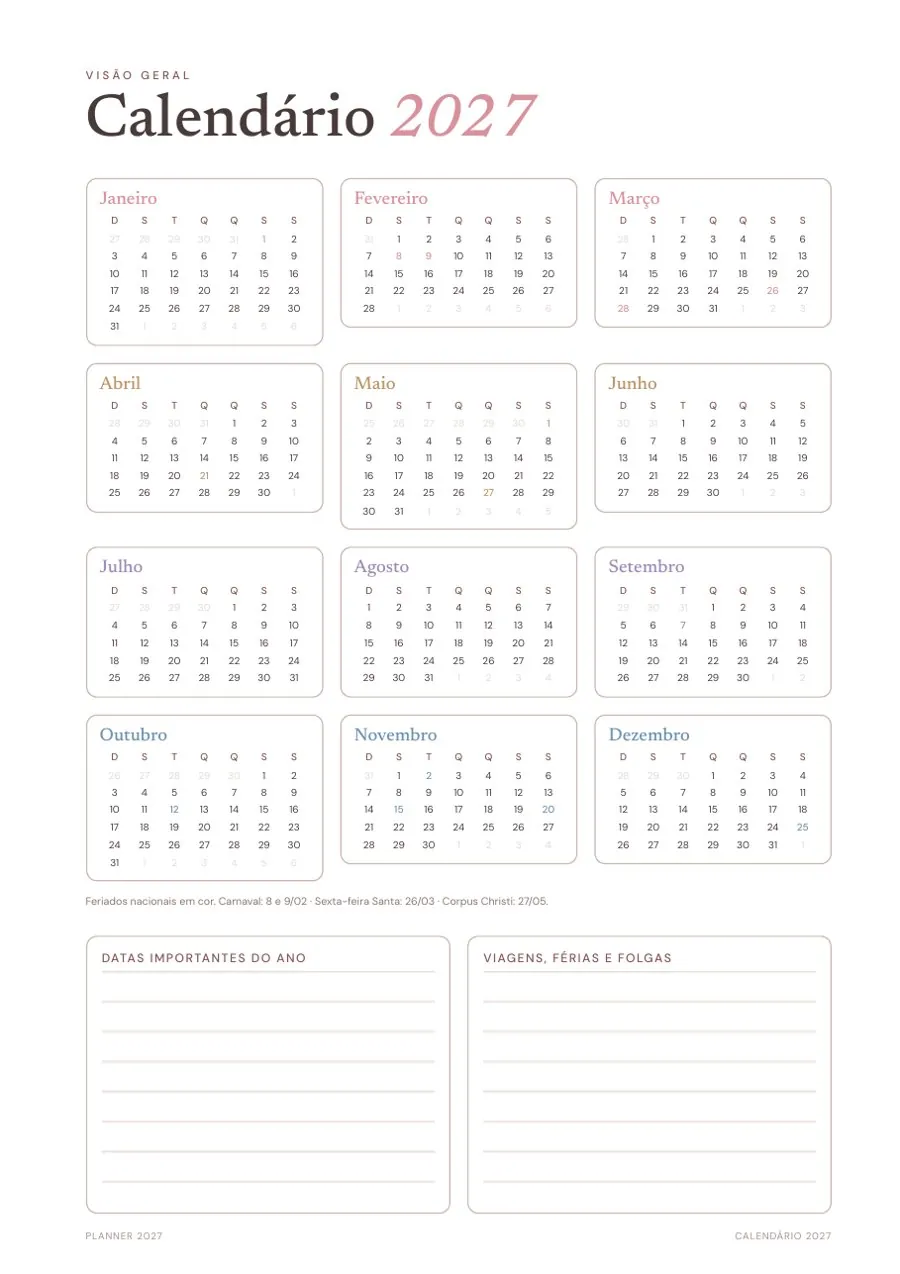 Calendário 2027